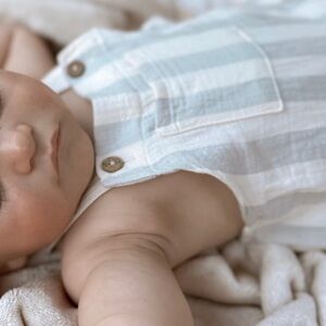 Rylee + Cru Baby Stripe Linen Overalls - sky Stripe